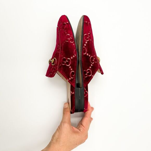 Gucci Princetown Mules Velvet Red GG Horsebit Slipper Size 37.5, 7.5 - Picture 6 of 14
